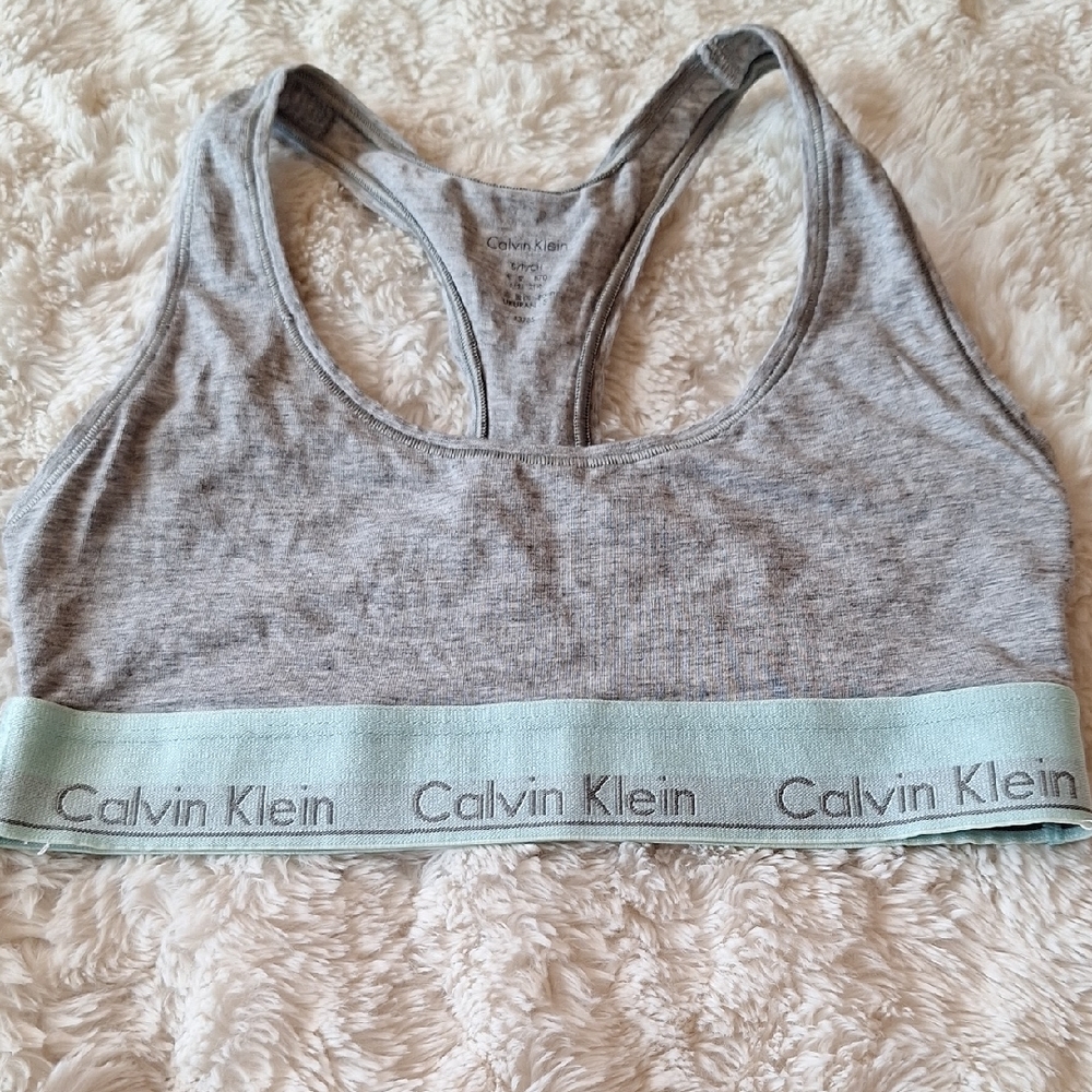 Calvin Klein Gray and Blue Sports Bra with Signature Band